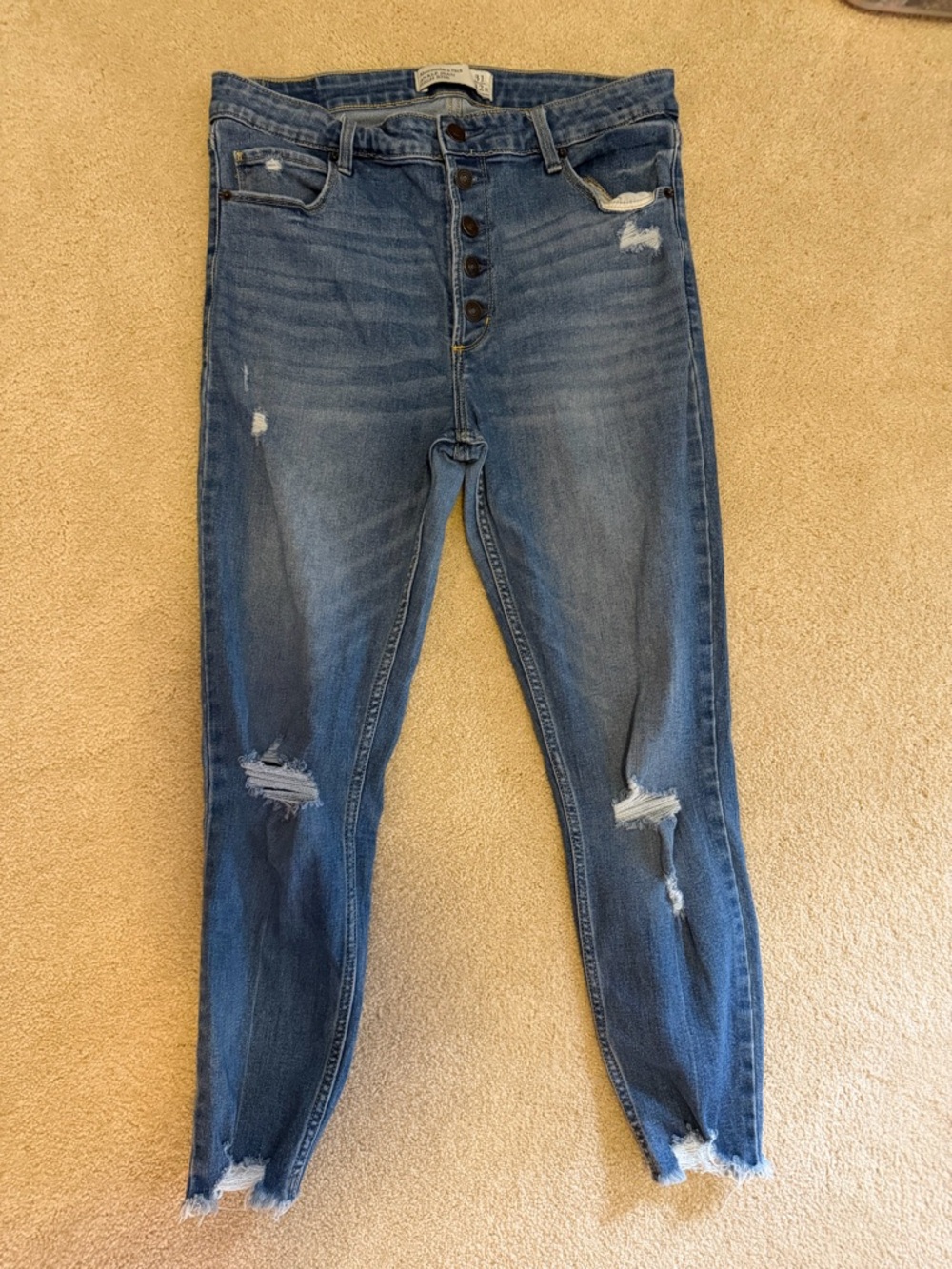 Abercrombie Women's Distressed High-Rise Button-Fly Jeans - Blue